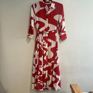 Zara  Women's  Printed Red White Midi Abstract Dress Zw Collection Red Medium